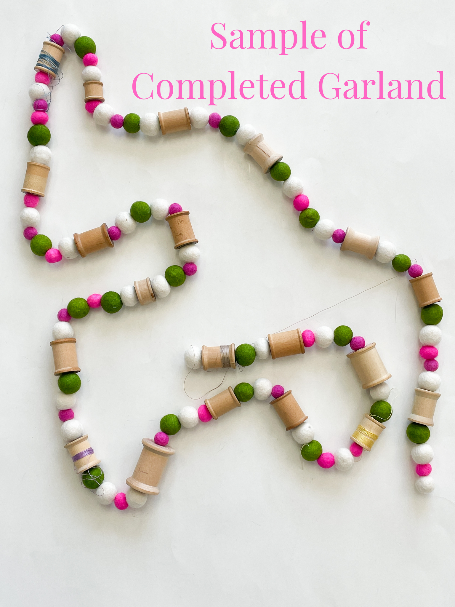 SALE Garland Making Kit - Wooden Spools and Felted Wool Balls