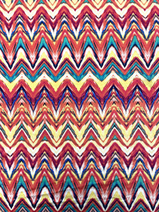 7/8 YD Nylon Stretch Knit Remnant- Multi Warm-Colored Zig Zags