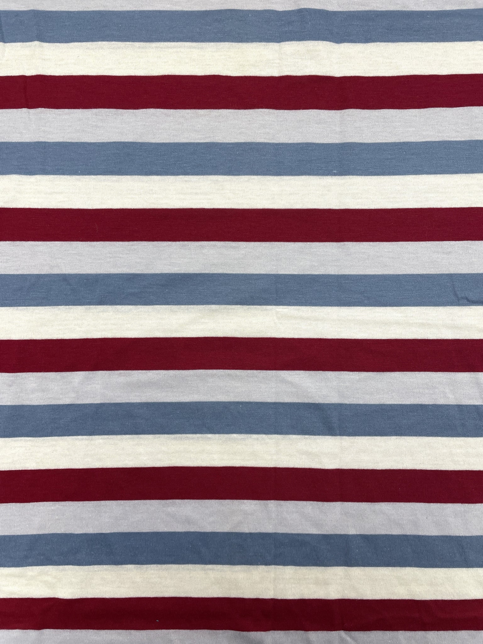 1 YD Poly/Cotton Knit Yarn-Dyed Stripe - Off White, Dark Red and Blue