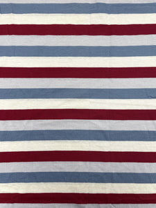 1 YD Poly/Cotton Knit Yarn-Dyed Stripe - Off White, Dark Red and Blue