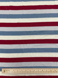 1 YD Poly/Cotton Knit Yarn-Dyed Stripe - Off White, Dark Red and Blue