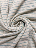 1 1/2 YD Polyester Knit Stripe - Heather Oatmeal with Aqua Stripe