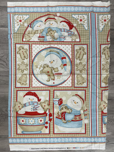 2/3 YD Cotton Flannel Panel - Snowmen, Gingerbread and Cocoa