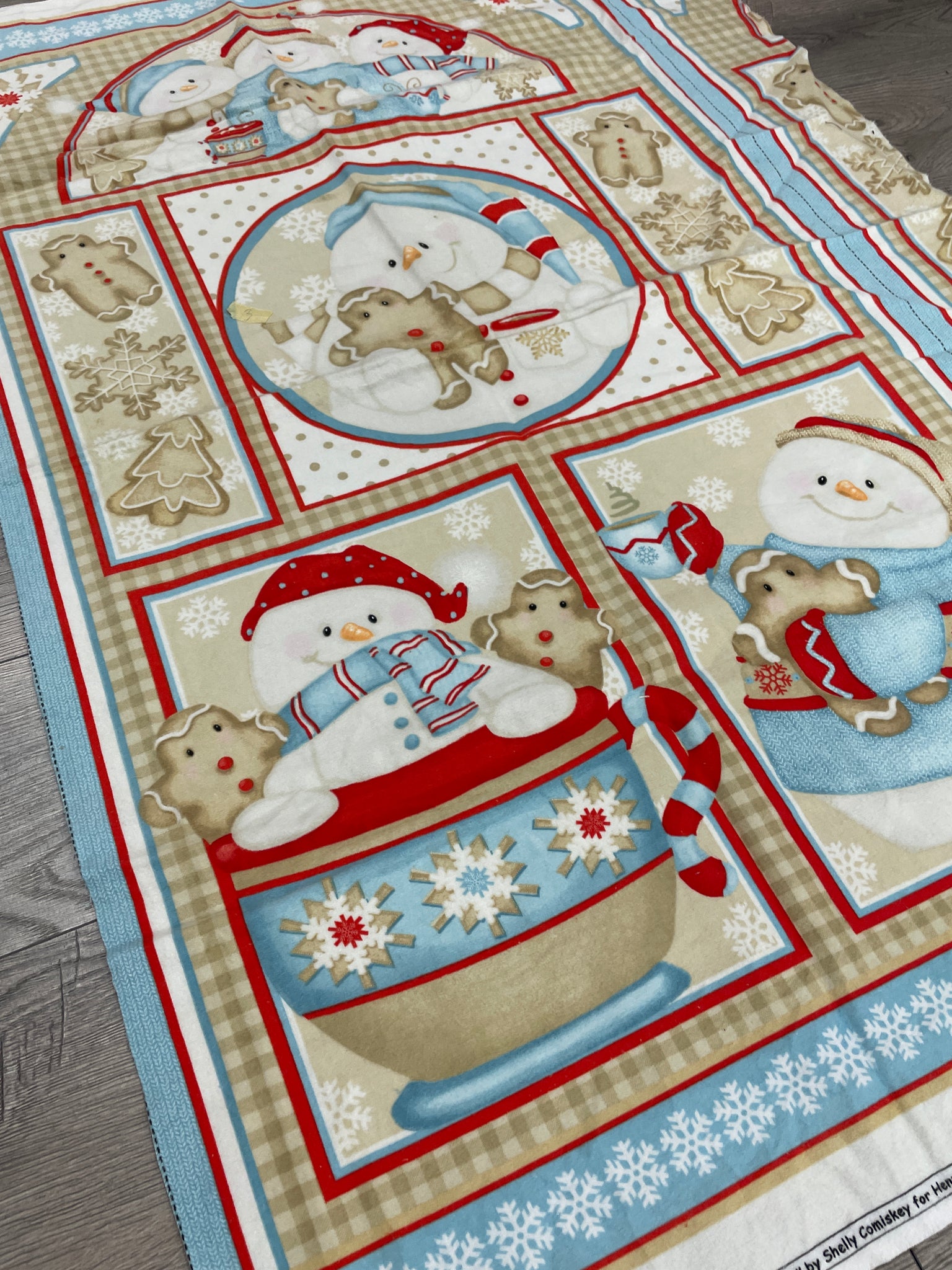 2/3 YD Cotton Flannel Panel - Snowmen, Gingerbread and Cocoa