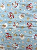 3/4 YD Cotton Flannel Remnant - Snowmen, Gingerbread and Cocoa on Light Blue