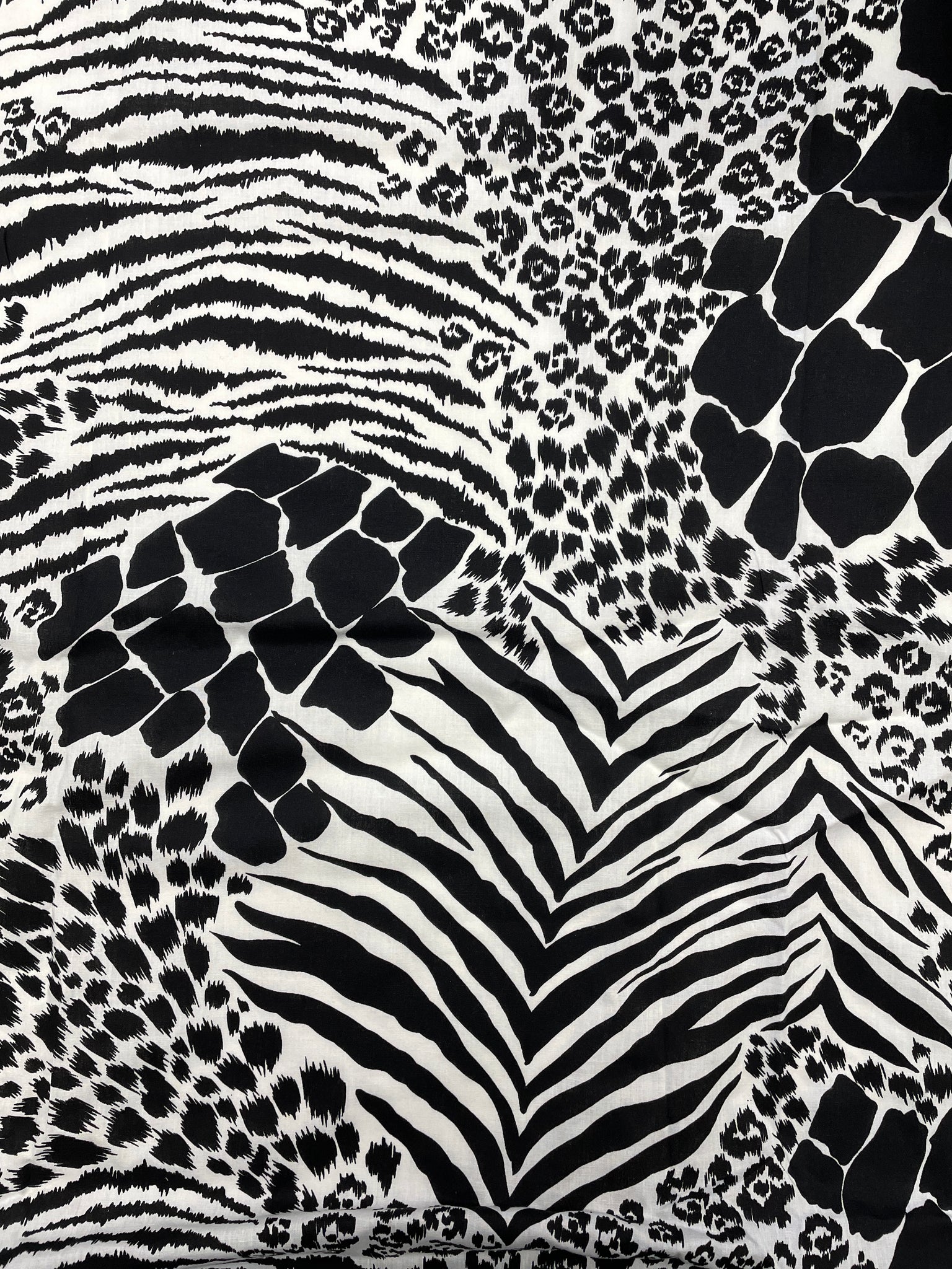 3 1/2 YD Poly/Cotton - Black and White Zebra, Leopard, Cheetah and Giraffe Print