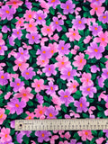 1 YD Cotton Knit Vintage - Pink and Purple Flowers on Black with Green Leaves