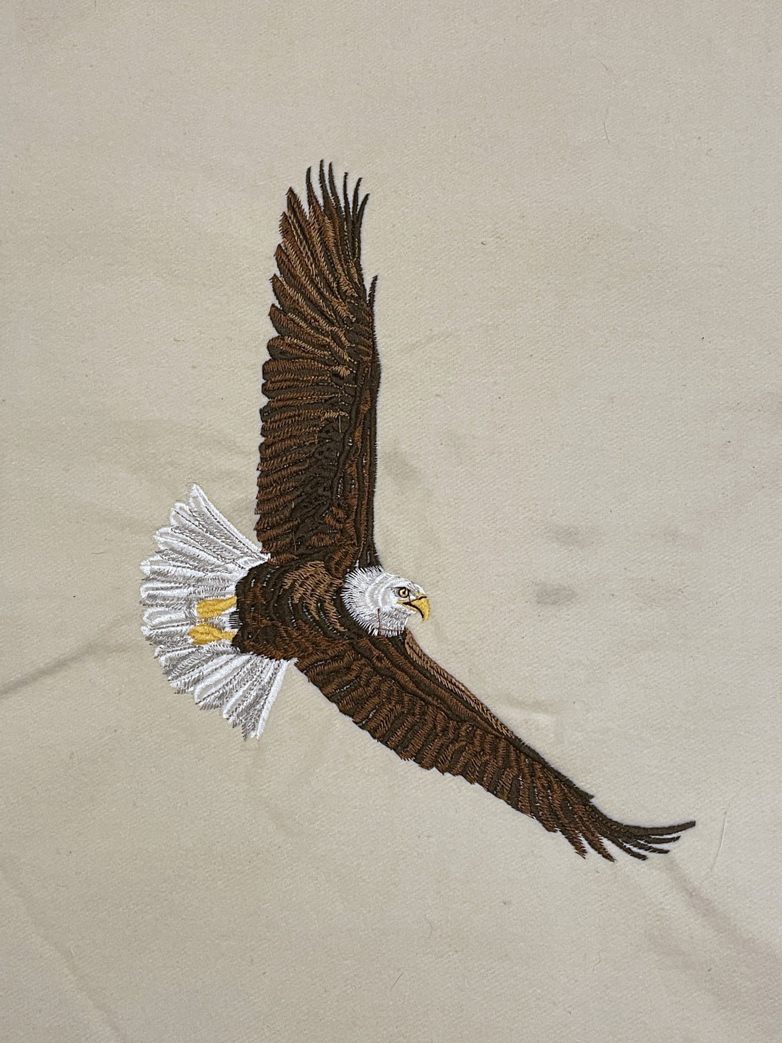 SALE Machine Embroidery Panel on Flannel - Bald Eagle on Cream or Light Blue