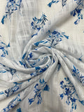 4 1/2 YD Polyester Chiffon with Self Plaid - White on White with Flowers