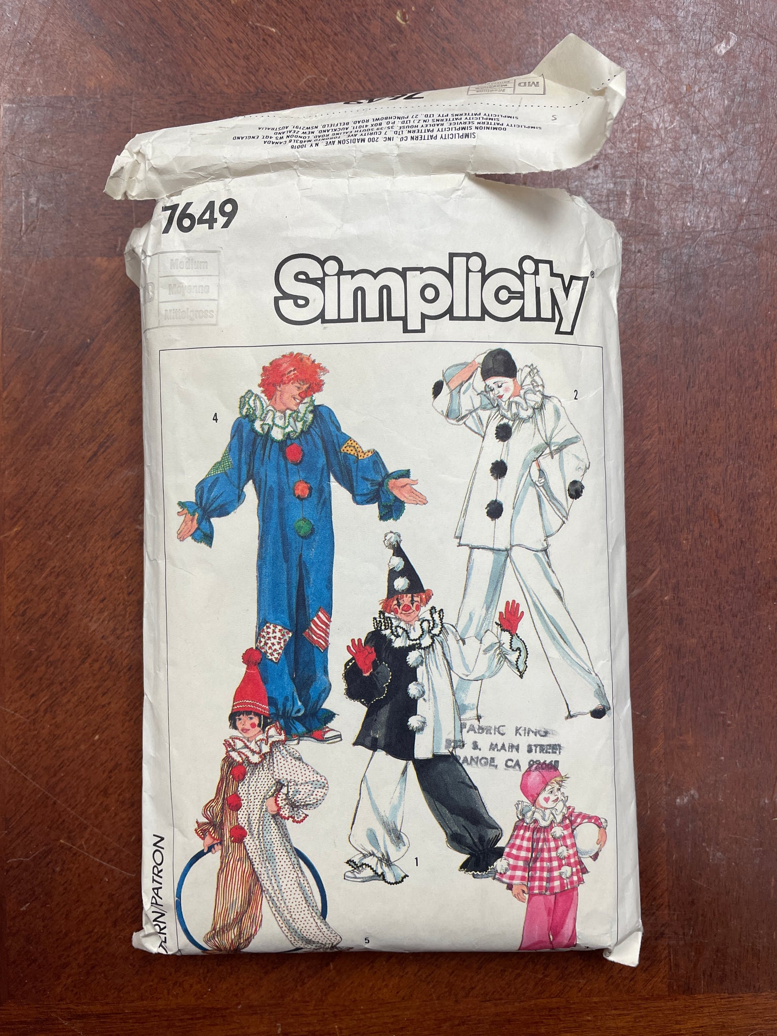 1986 Simplicity 7649 Pattern - Clown Costume