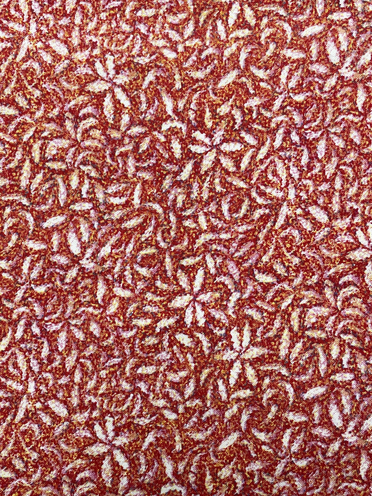 2002 3 2/3 YD Quilting Cotton - Mottled Red with Off White Flower Petals