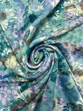 1 YD Polyester Printed Floral Jacquard - Aqua, Teal and Lavender Floral