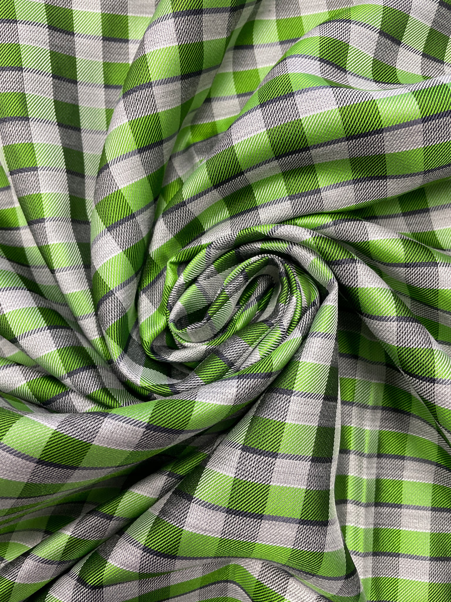 2 YD Silk Yarn-Dyed Plaid - Green and Gray