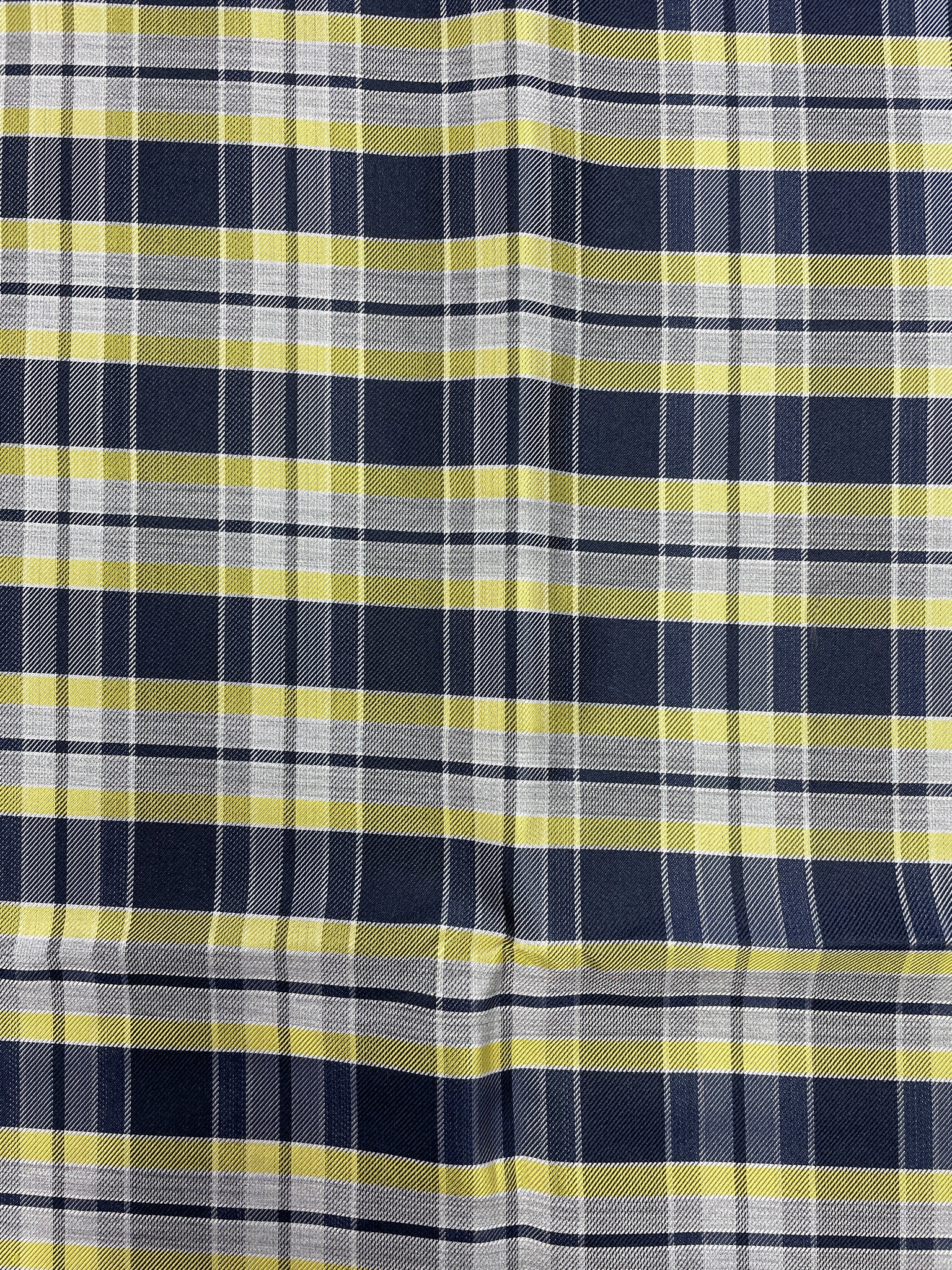 2 YD Silk Yarn-Dyed Plaid - Navy Blue, Yellow and Grays