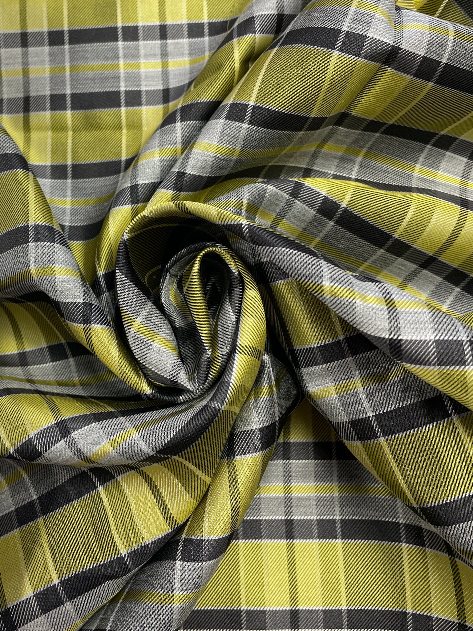 2 YD Silk Yarn-Dyed Plaid - Yellow, Navy Blue, Black and Gray