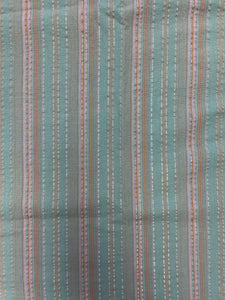 1 7/8 YD Cotton Yarn-Dyed Stripes Vintage - Muted Aqua and Lavender with Silver Lurex