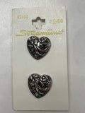 Buttons Shank Plastic 3/4" Set of 2 - Silver Hearts with Bows