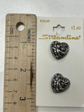 Buttons Shank Plastic 11/16" Set of 2 - Silver Hearts with Bows