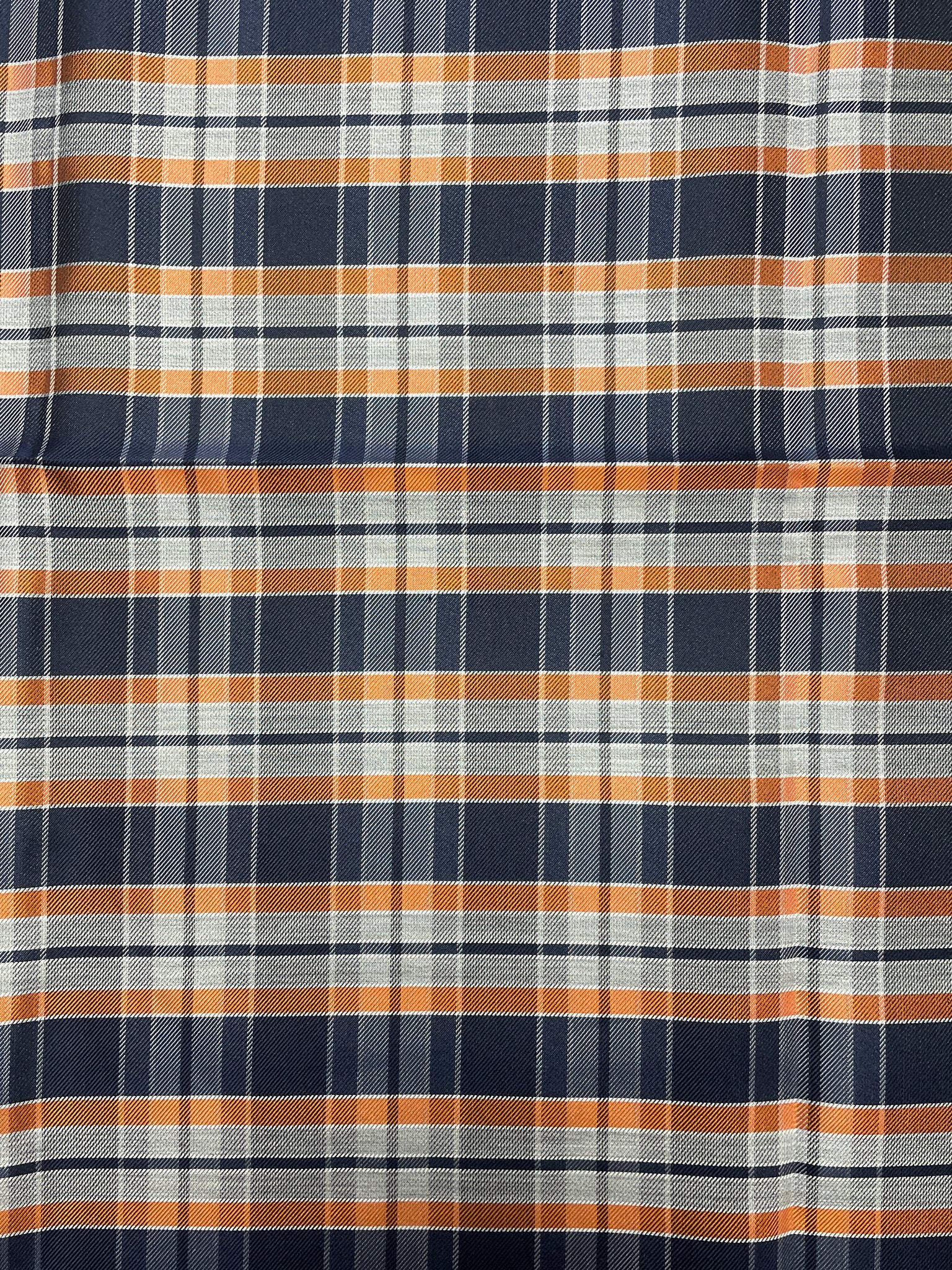 2 YD Silk Yarn-Dyed Plaid - Navy Blue, Orange and Grays