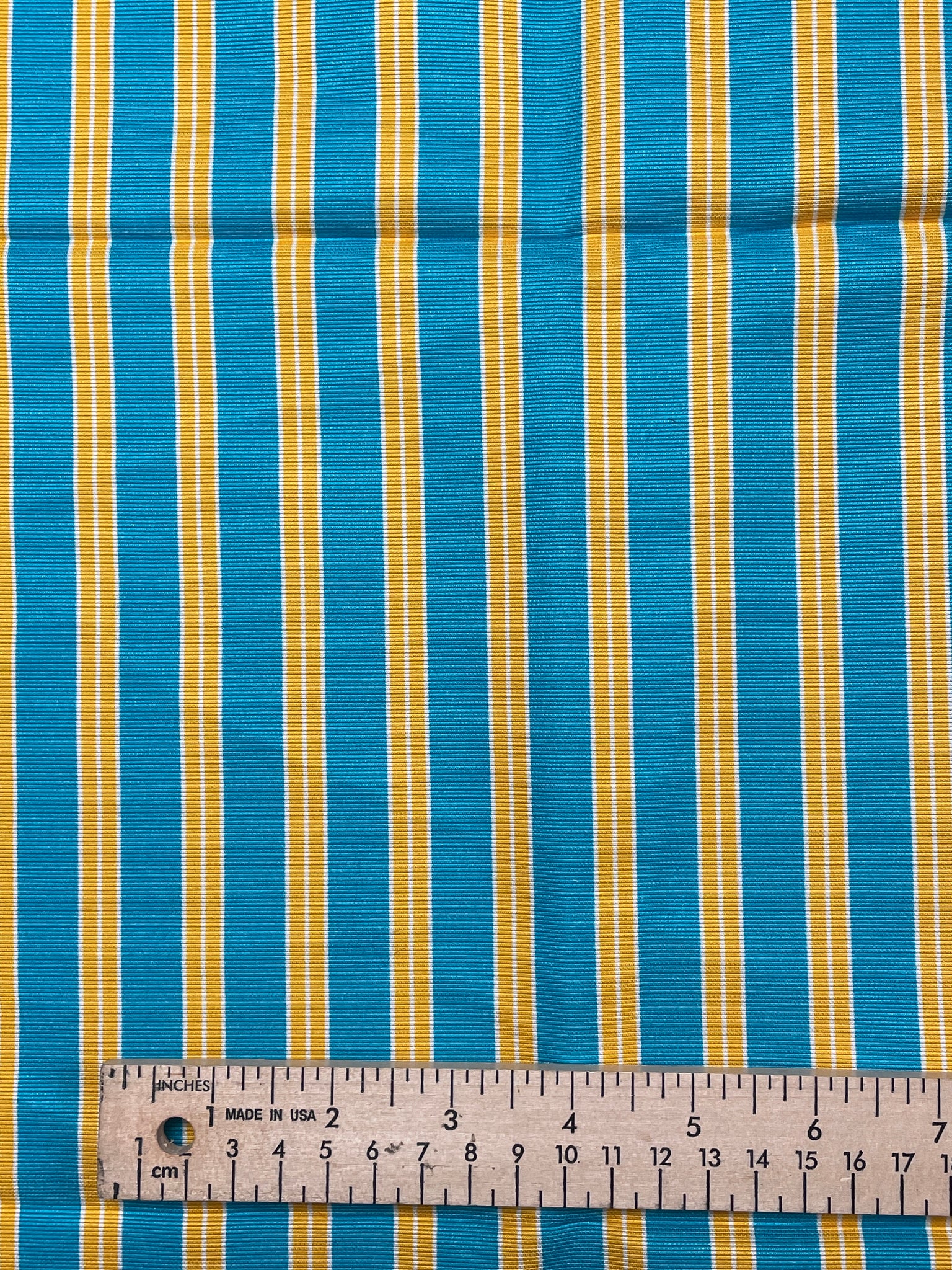 Silk Faille Printed Stripes - Turquoise Yellow and White