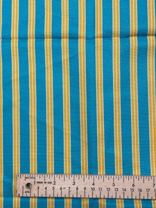 Silk Faille Printed Stripes - Turquoise Yellow and White