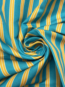 Silk Faille Printed Stripes - Turquoise Yellow and White