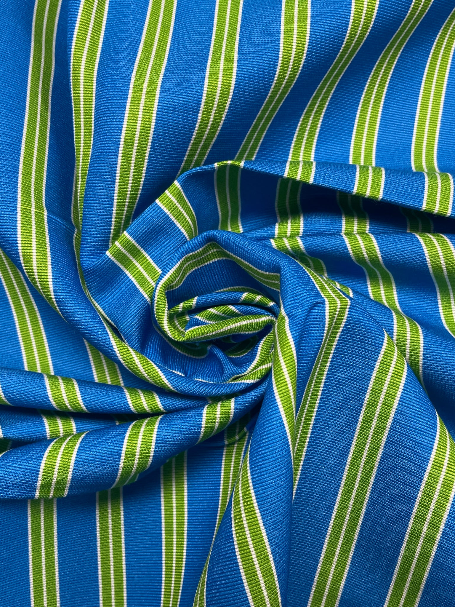 Silk Faille Printed Striped Remnant - Blue, Green and White