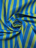 Silk Faille Printed Striped Remnant - Blue, Green and White