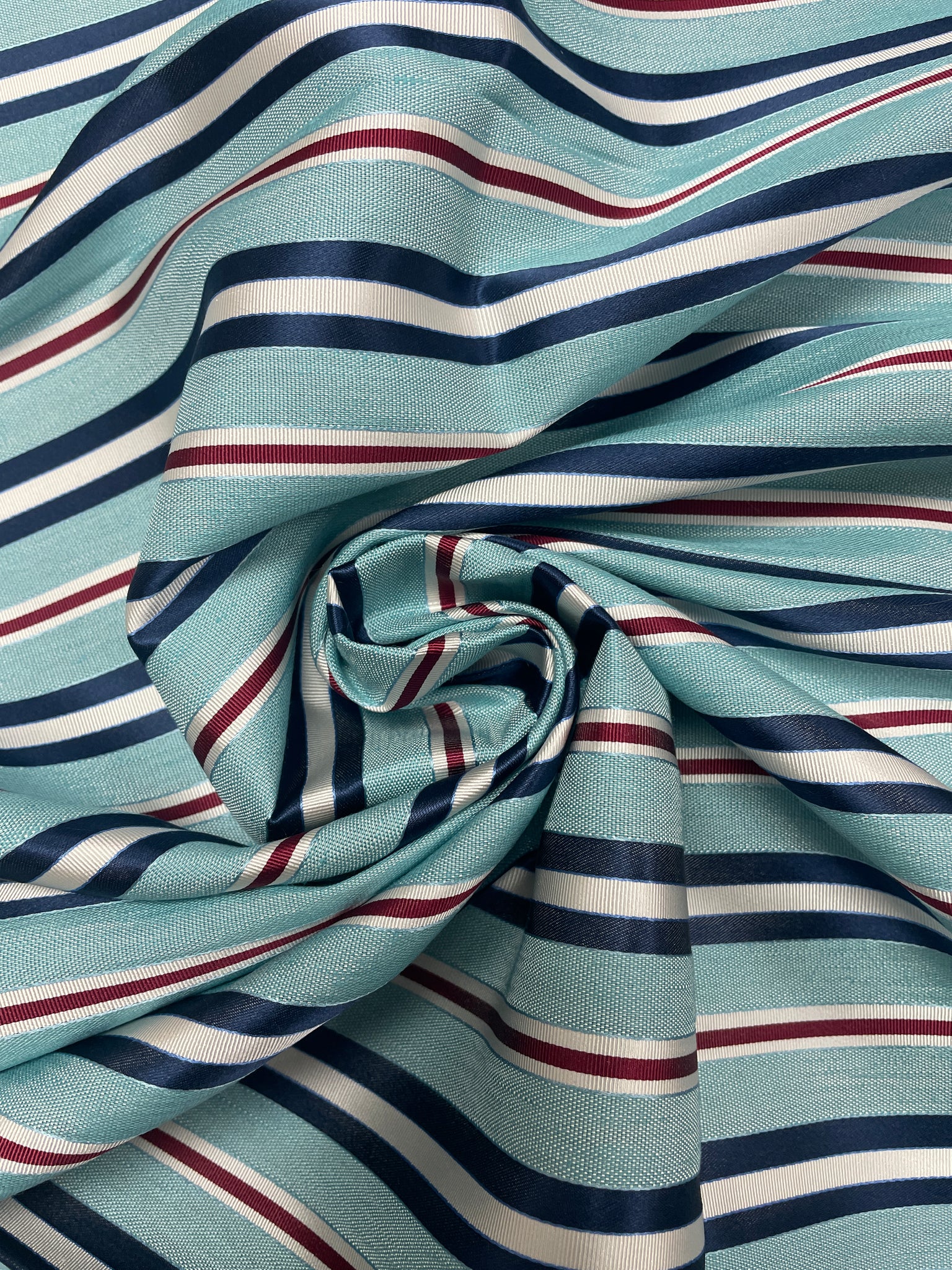 Silk Yarn-Dyed Satin and Ribbed Stripes- Aqua, Navy Blue, Red and White