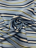 Silk Yarn-Dyed Satin and Ribbed Stripes - Blue, Navy Blue, Green and White