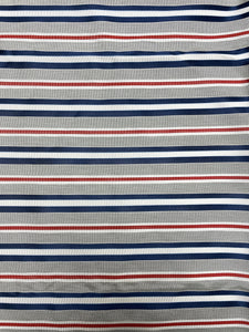 Silk Yarn-Dyed Satin and Ribbed Stripes- Gray, Navy Blue, Red and White