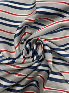 Silk Yarn-Dyed Satin and Ribbed Stripes- Gray, Navy Blue, Red and White