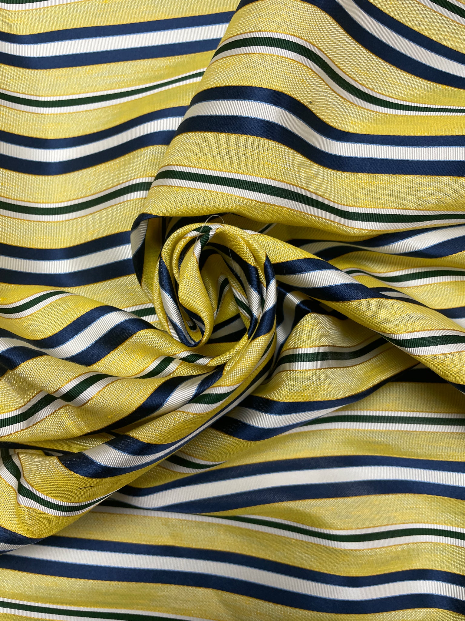 Silk Yarn-Dyed Satin and Ribbed Stripes- Yellow, Navy Blue, Green and White