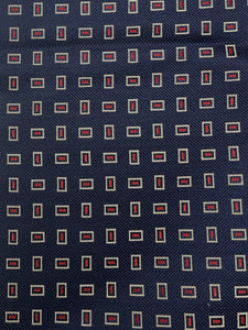 Silk - Navy Blue with Light Gray Rectangles with Red Centers