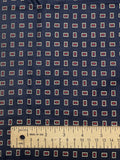 Silk - Navy Blue with Light Gray Rectangles with Red Centers