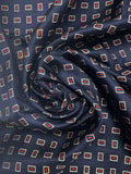 Silk - Navy Blue with Light Gray Rectangles with Red Centers