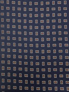 Silk - Navy Blue with Light Gray Rectangles with Orange Centers