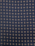 Silk - Navy Blue with Light Gray Rectangles with Orange Centers