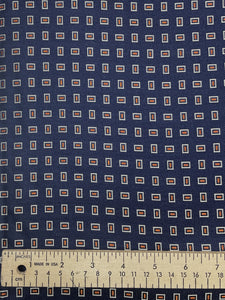 Silk - Navy Blue with Light Gray Rectangles with Orange Centers