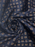 Silk - Navy Blue with Light Gray Rectangles with Orange Centers