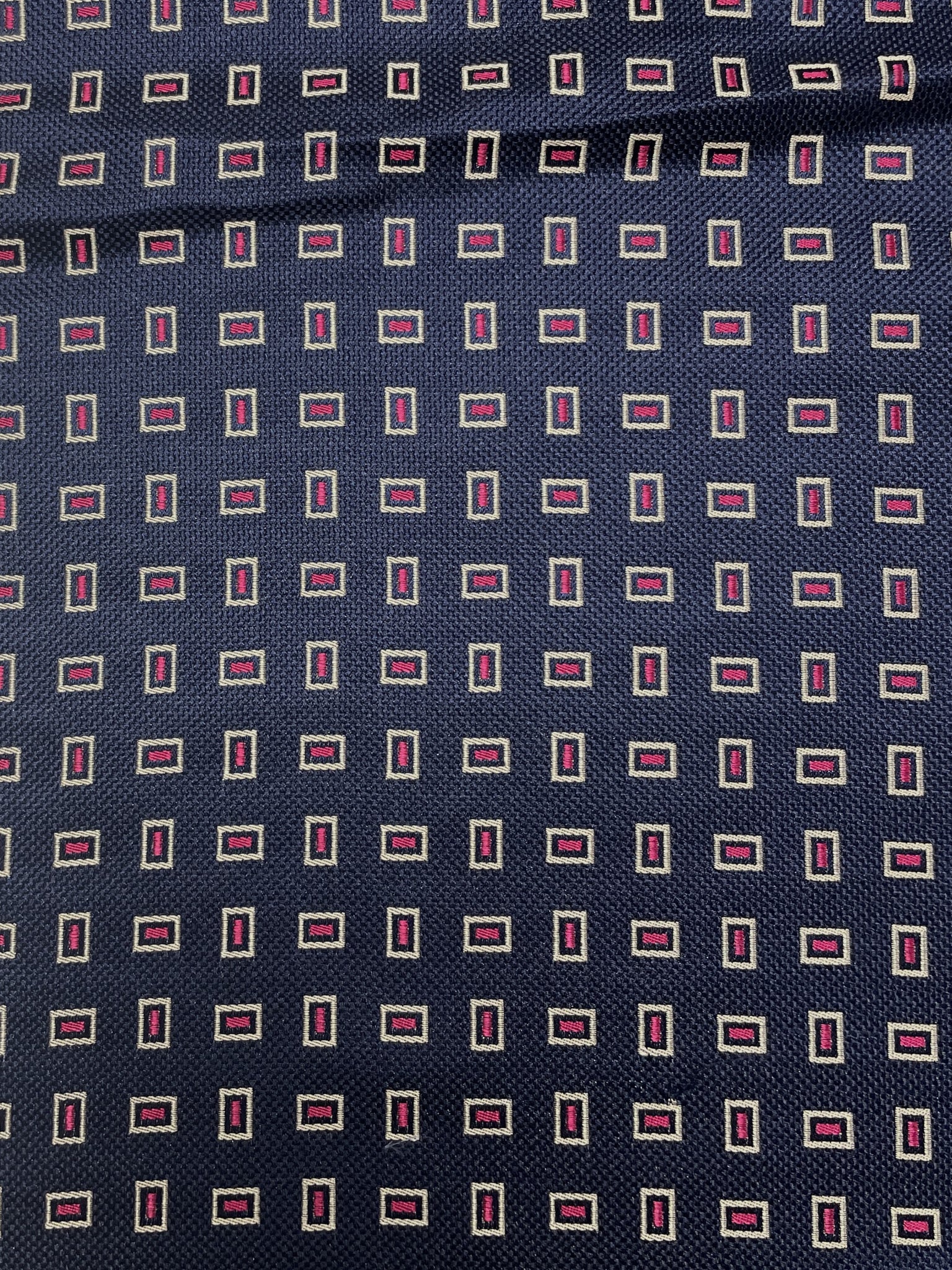 Silk - Navy Blue with Light Gray Rectangles with Hot Pink Centers