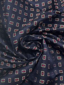 Silk - Navy Blue with Light Gray Rectangles with Hot Pink Centers