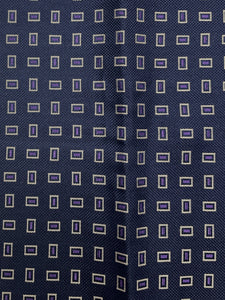 Silk - Navy Blue with Light Gray Rectangles with Purple Centers