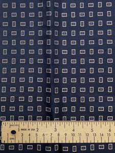 Silk - Navy Blue with Light Gray Rectangles with Purple Centers