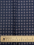 Silk - Navy Blue with Light Gray Rectangles with Purple Centers