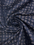 Silk - Navy Blue with Light Gray Rectangles with Purple Centers