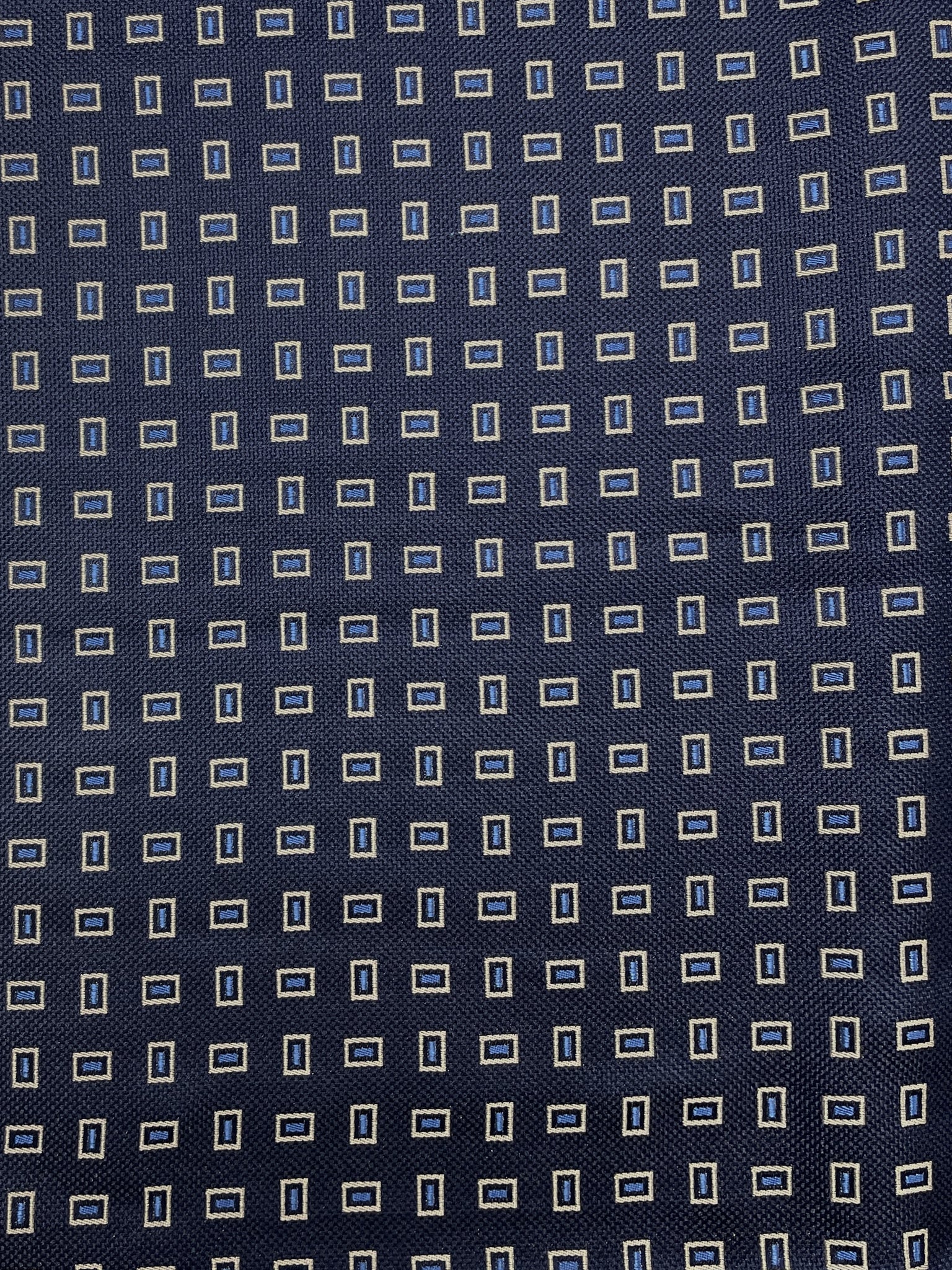 Silk - Navy Blue with Light Gray Rectangles with Blue Centers