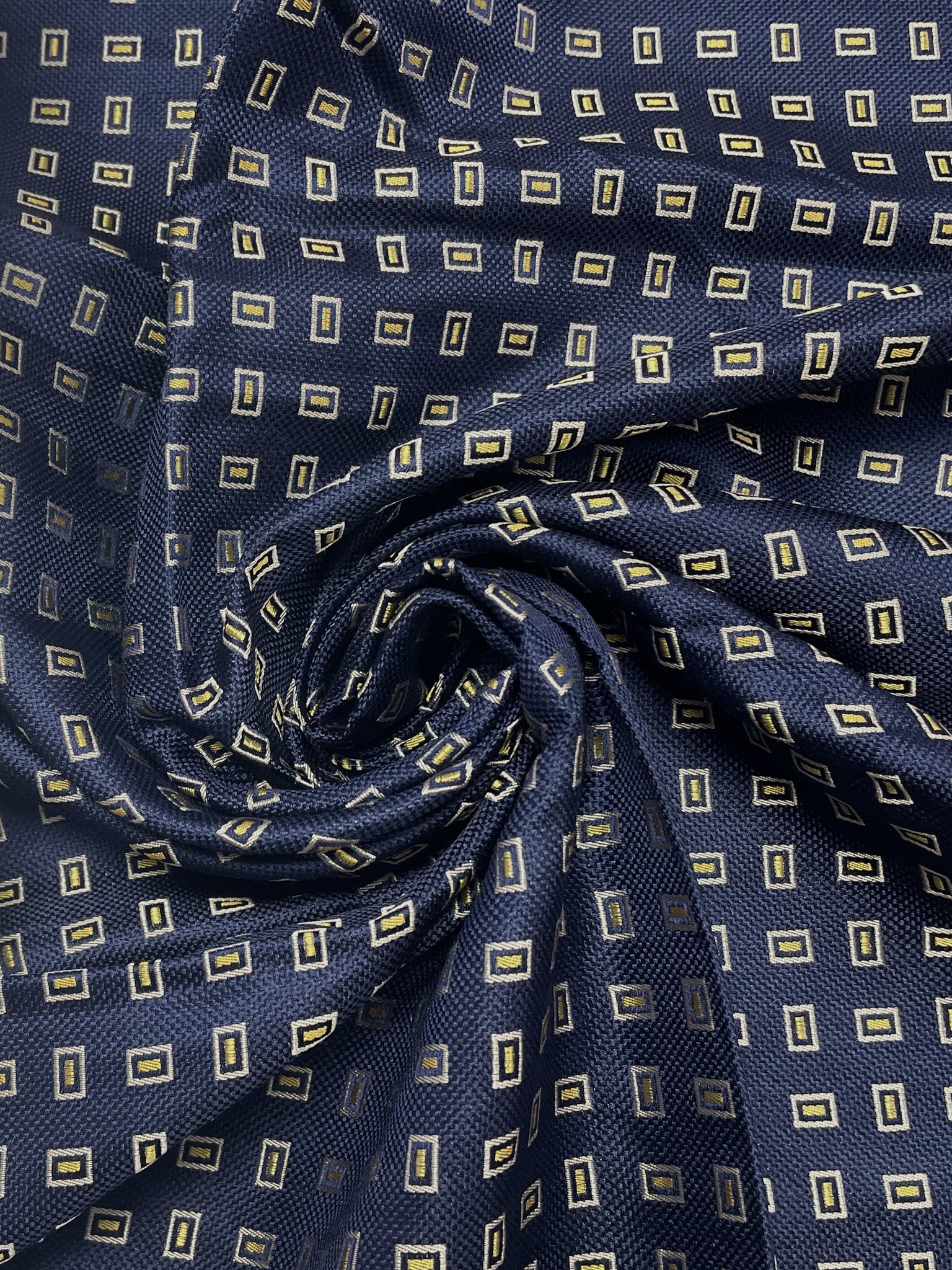 Silk - Navy Blue with Light Gray Rectangles with Yellow Centers