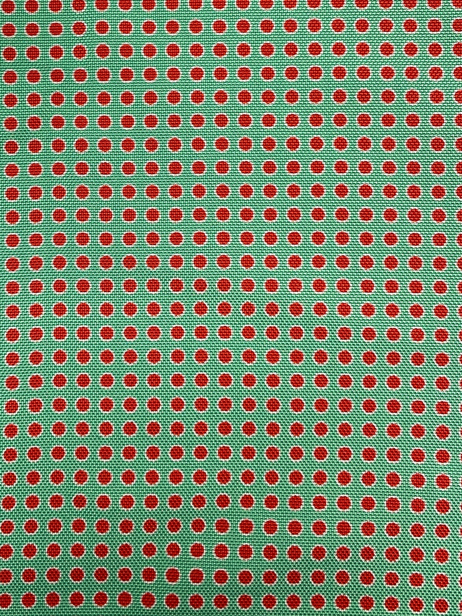 1 YD Silk Printed - Green with Red Polka Dots Outlined in White