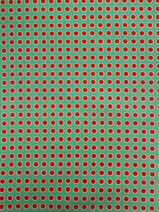 1 YD Silk Printed - Green with Red Polka Dots Outlined in White